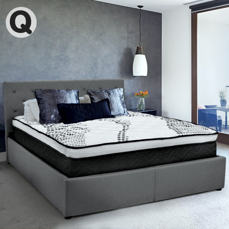 Queen Fabric Gas Lift Bed Frame with Headboard - Dark Grey image 2