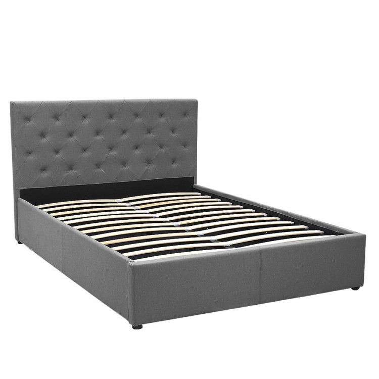 Queen Fabric Gas Lift Bed Frame with Headboard - Dark Grey image 3