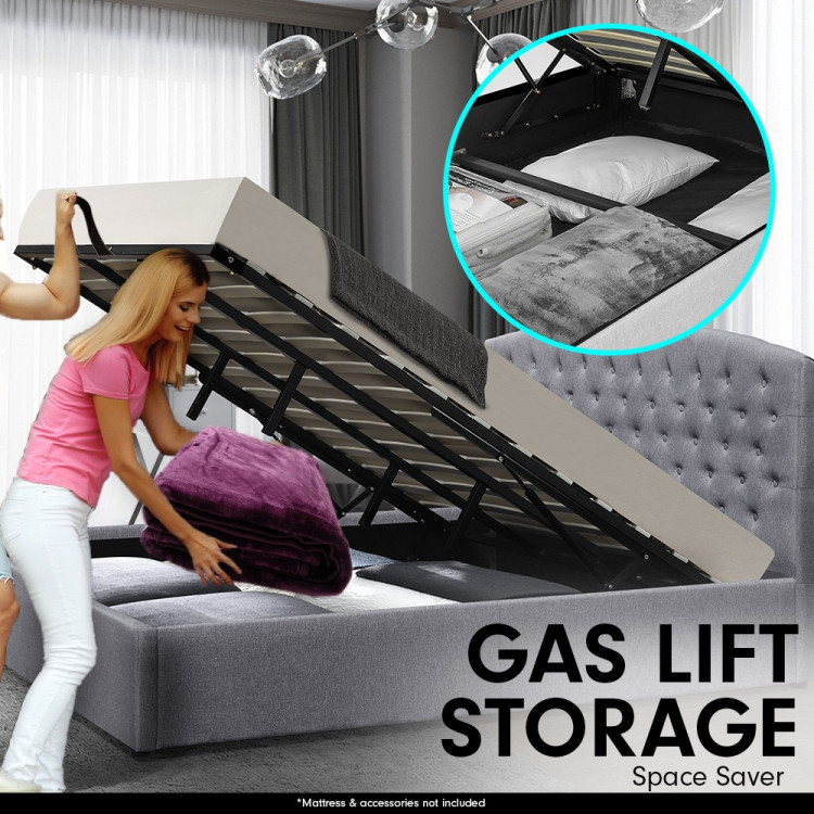 King Fabric Gas Lift Storage Bed Frame with Headboard - Dark Grey image 3
