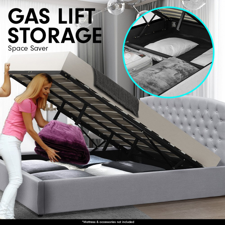 King Size Fabric Gas Lift Storage Bed Frame w/ Headboard Light Grey image 3