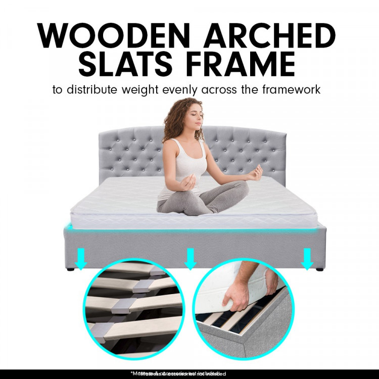 King Size Fabric Gas Lift Storage Bed Frame w/ Headboard Light Grey image 4