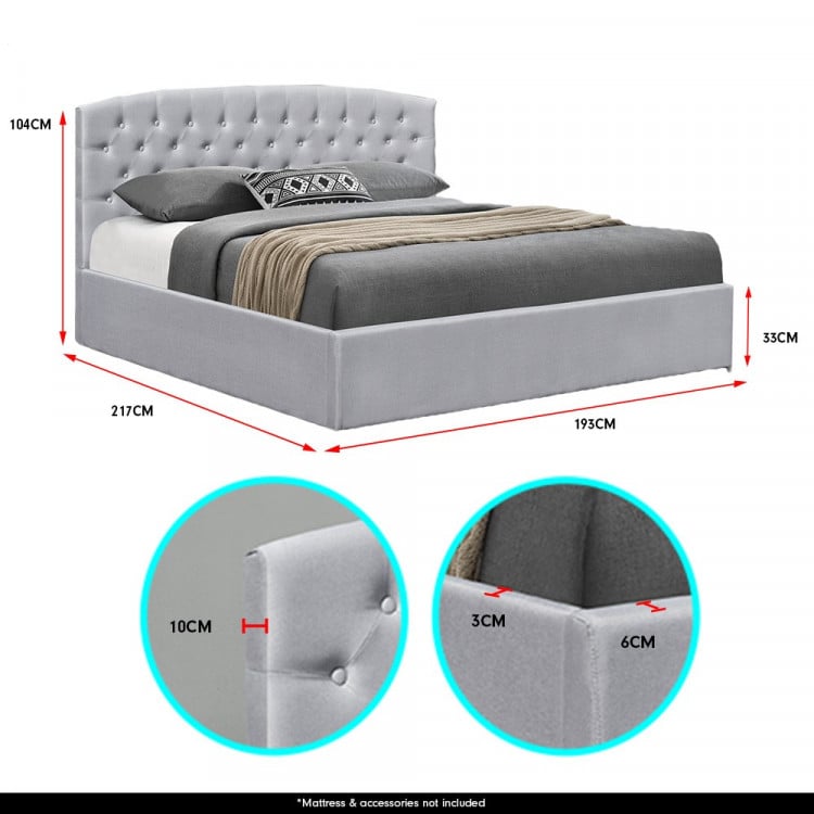 King Size Fabric Gas Lift Storage Bed Frame w/ Headboard Light Grey image 5