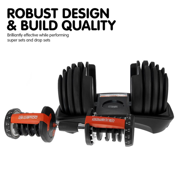 Powertrain 48KG Adjustable Dumbbell Set - Red with Height-Variable Bench image 13