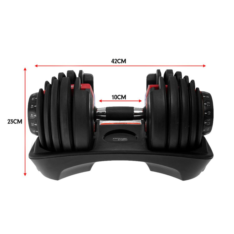 Powertrain 48KG Adjustable Dumbbell Set - Red with Height-Variable Bench image 11