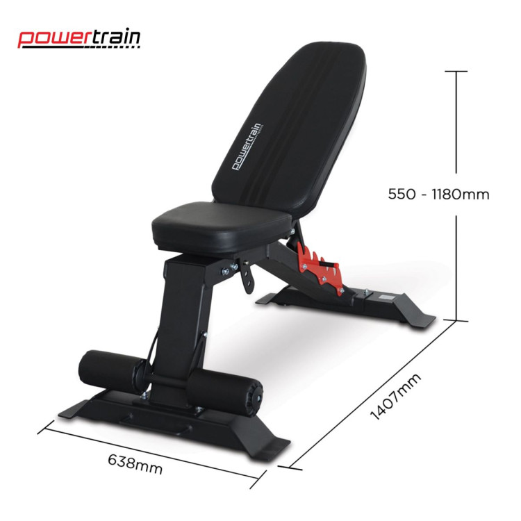 Powertrain 48KG Adjustable Dumbbell Set (Red) & Stand with Flat Incline Decline Bench image 4