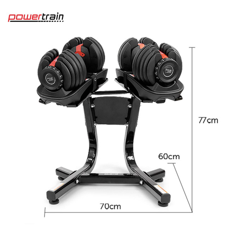 Powertrain 48KG Adjustable Dumbbell Set (Red) & Stand with Flat Incline Decline Bench image 6