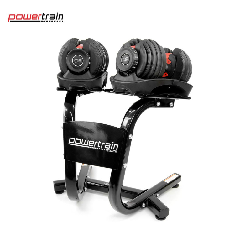 Powertrain 48KG Adjustable Dumbbell Set (Red) & Stand with Flat Incline Decline Bench image 7