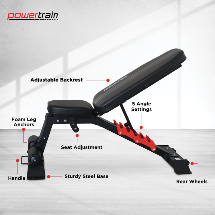 Powertrain 48KG Adjustable Dumbbell Set (Red) & Stand with Flat Incline Decline Bench image 10