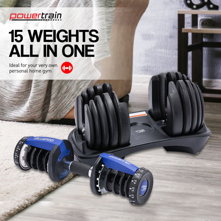 Powertrain 48KG Adjustable Dumbbell Set (Blue) with Flat Bench image 10