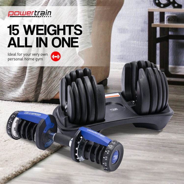 Powertrain 48KG Adjustable Dumbbell Set - Blue with Height-Variable Bench image 7