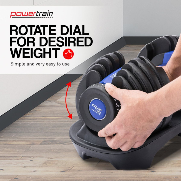 Powertrain 48KG Adjustable Dumbbell Set - Blue with Height-Variable Bench image 8