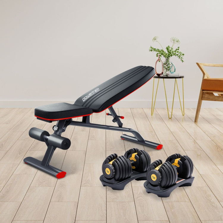Powertrain 48KG Adjustable Dumbbell Set (Gold) with FID Weight Bench image 14