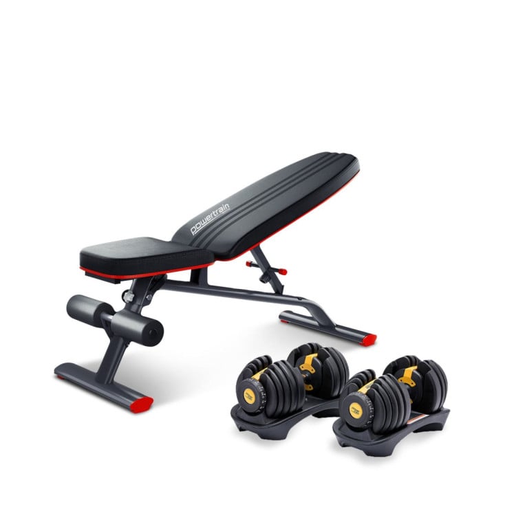 Powertrain 48KG Adjustable Dumbbell Set (Gold) with FID Weight Bench