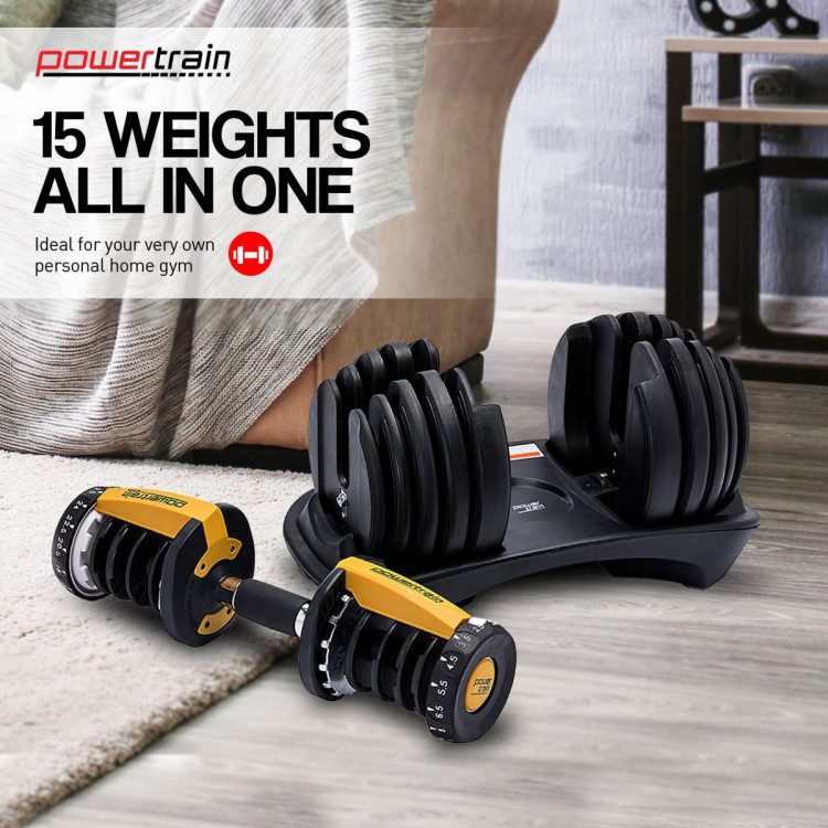 Powertrain 48KG Adjustable Dumbbell Set (Gold) with Flat Bench image 10