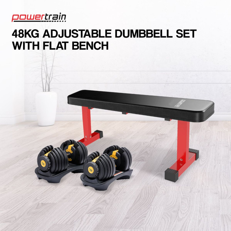 Powertrain 48KG Adjustable Dumbbell Set (Gold) with Flat Bench image 3