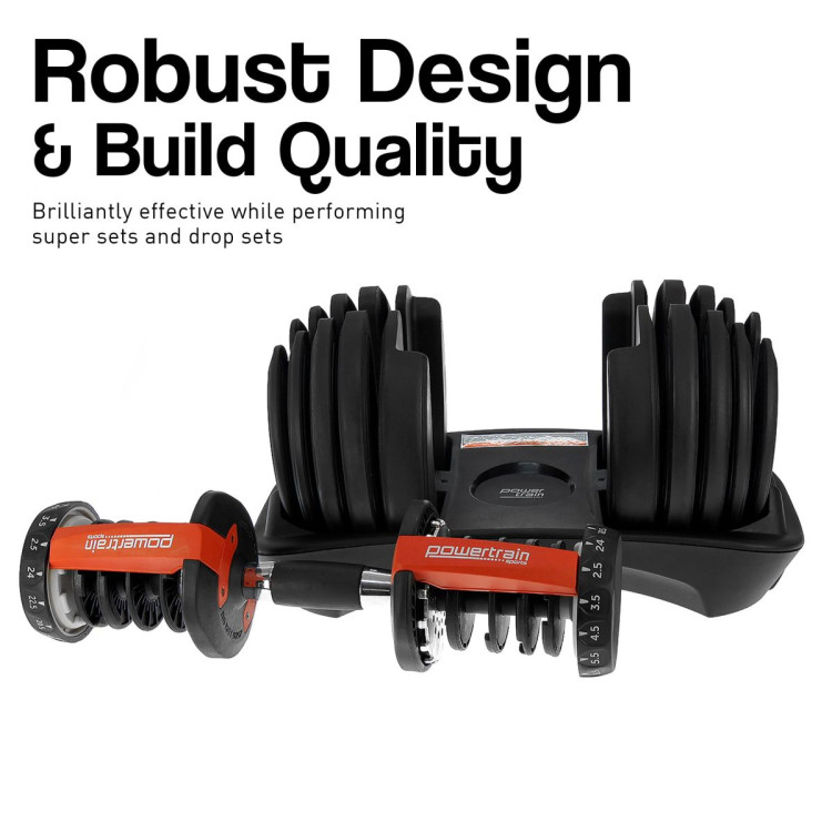 Powertrain 48KG Adjustable Dumbbell Set (Red) with FID Weight Bench image 12