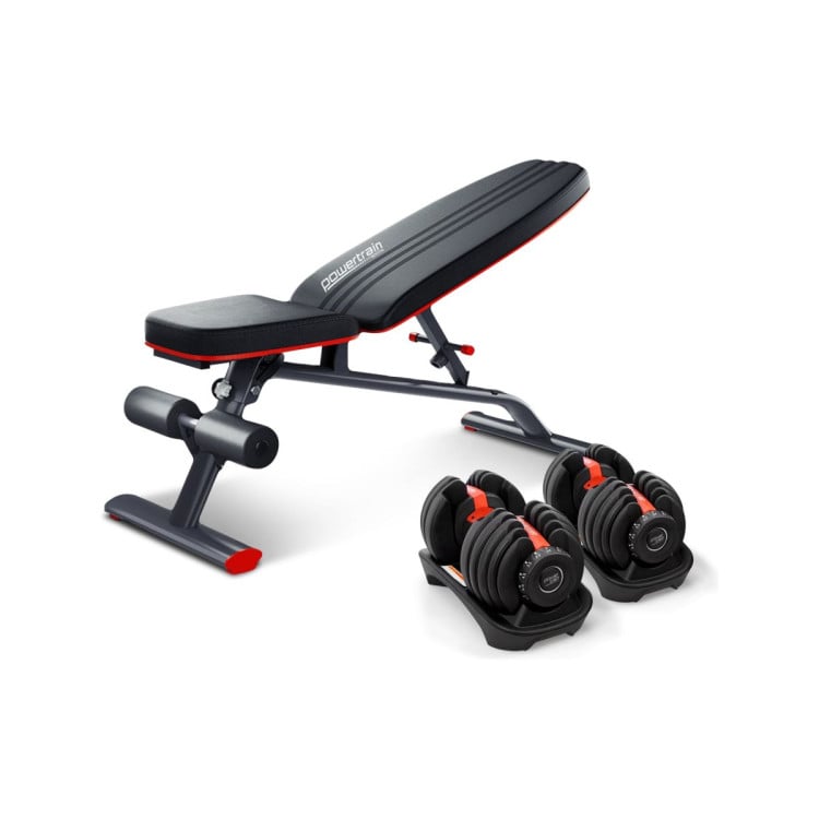 Powertrain 48KG Adjustable Dumbbell Set (Red) with FID Weight Bench