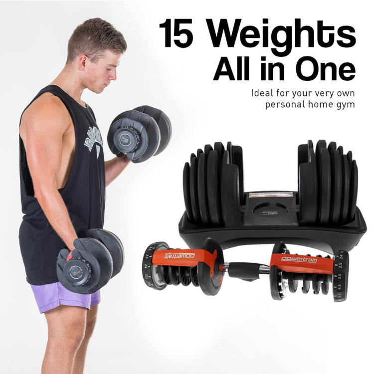 Powertrain 48KG Adjustable Dumbbell Set (Red) with FID Weight Bench image 11