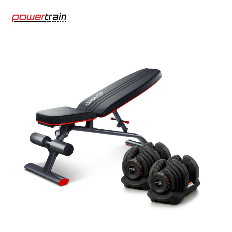 Powertrain 80KG Adjustable Dumbbell Set with FID Weight Bench image 4