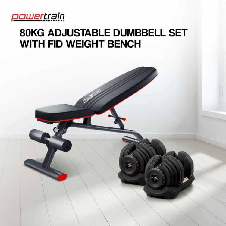 Powertrain 80KG Adjustable Dumbbell Set with FID Weight Bench image 3
