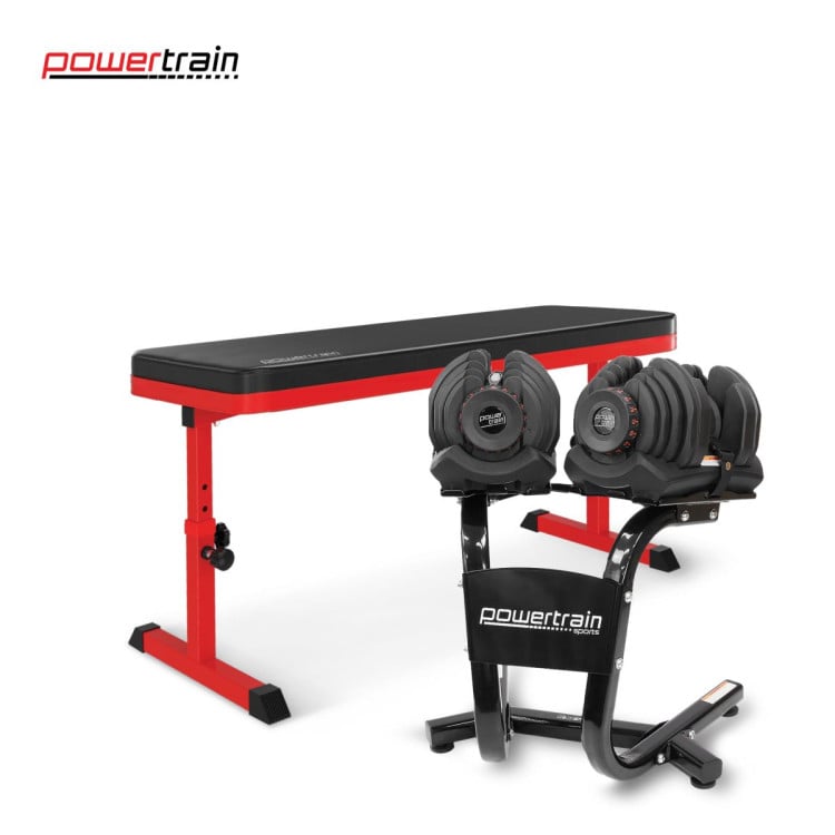 Powertrain 80KG Adjustable Dumbbell Set & Stand with Height-Variable Bench image 8