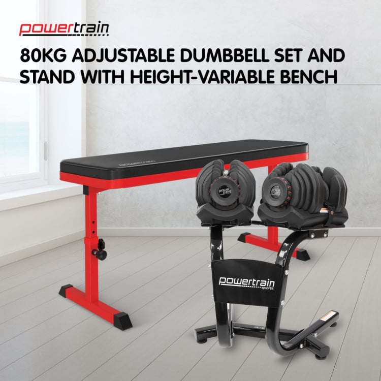 Powertrain 80KG Adjustable Dumbbell Set & Stand with Height-Variable Bench image 3