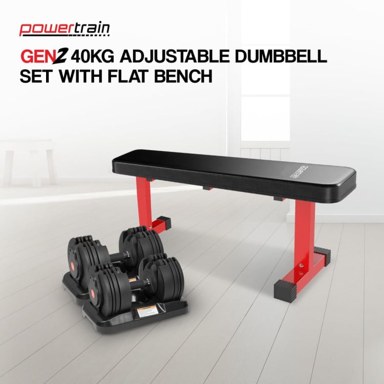 Powertrain GEN2 40KG Adjustable Dumbbell Set with Flat Bench image 3