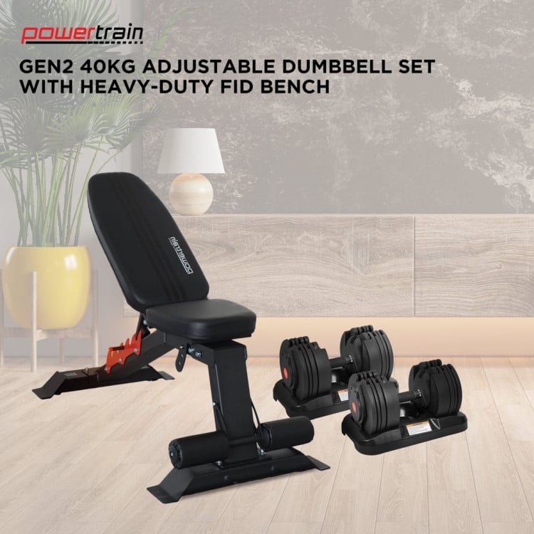 Powertrain GEN2 40KG Adjustable Dumbbell Set with Heavy-Duty FID Bench image 4