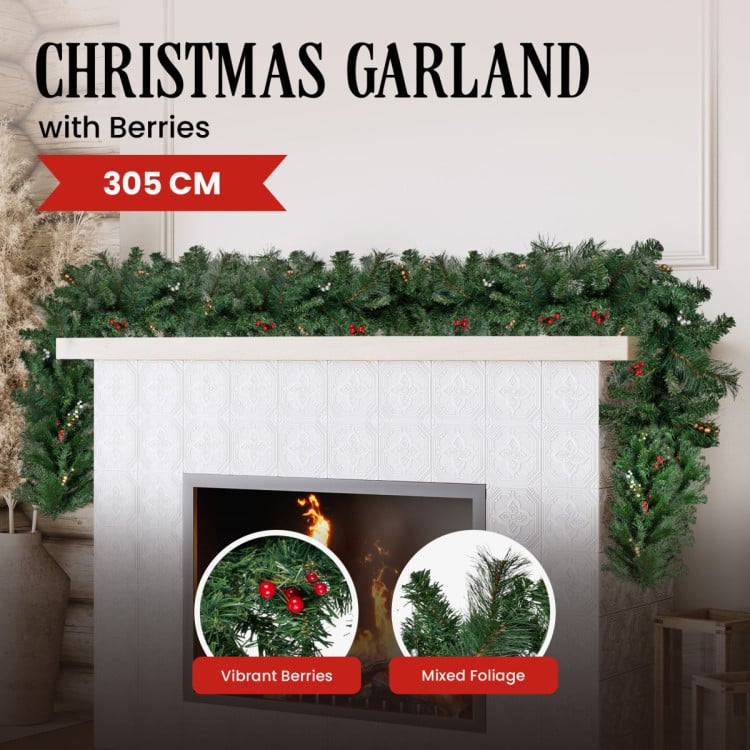 Christabelle 3.05m Christmas Garland with Berries Pine Tree Decoration Ornament image 4