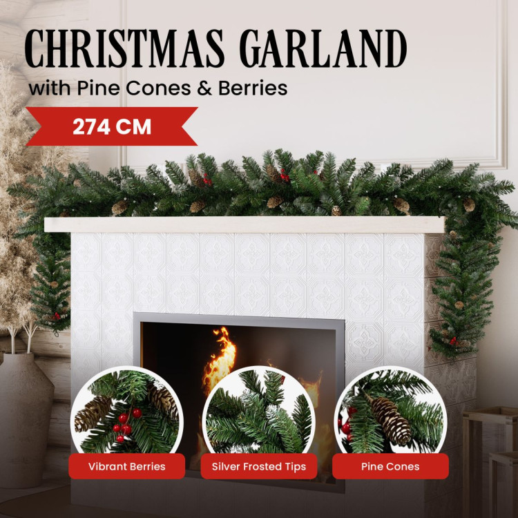 Christabelle 2.7m Christmas Garland with Pine Cones & Berries Pine Tree Decoration Ornament image 4