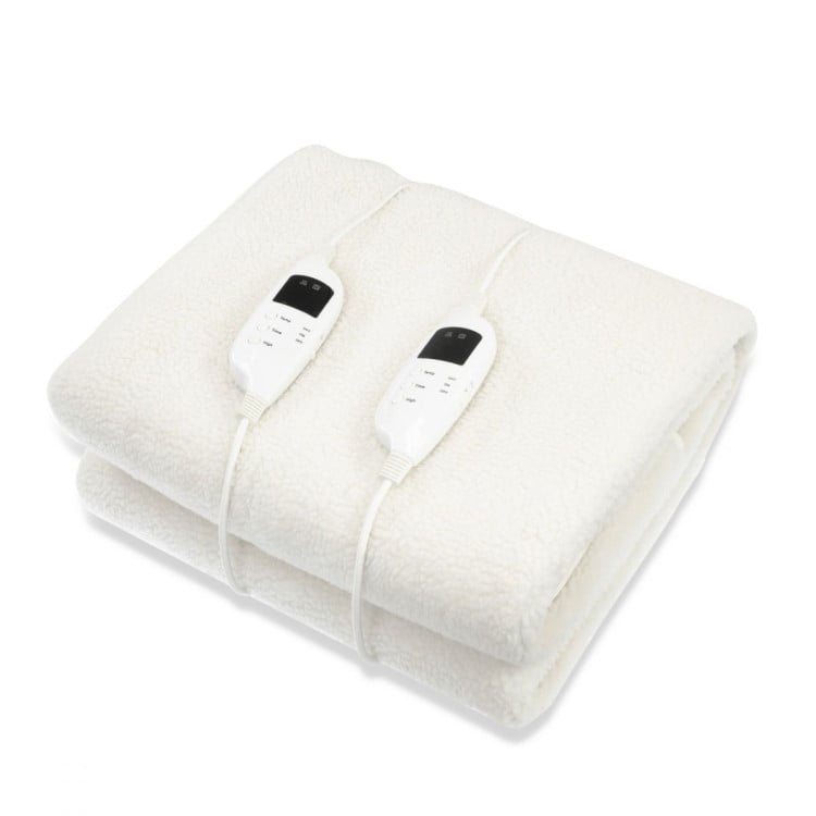 Heated Electric Blanket Double Size Fitted Fleece Underlay Winter Throw - White image 2