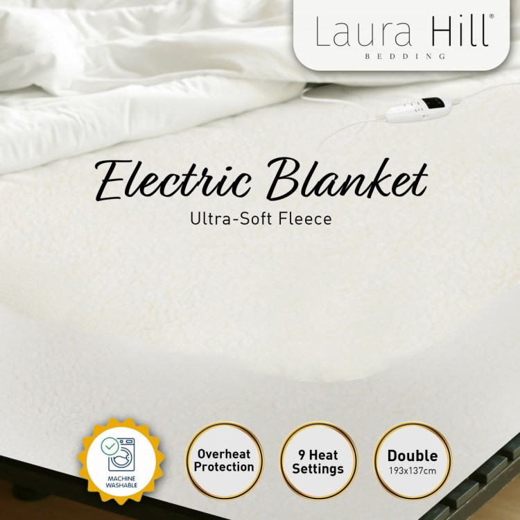 Heated Electric Blanket Double Size Fitted Fleece Underlay Winter Throw - White image 3
