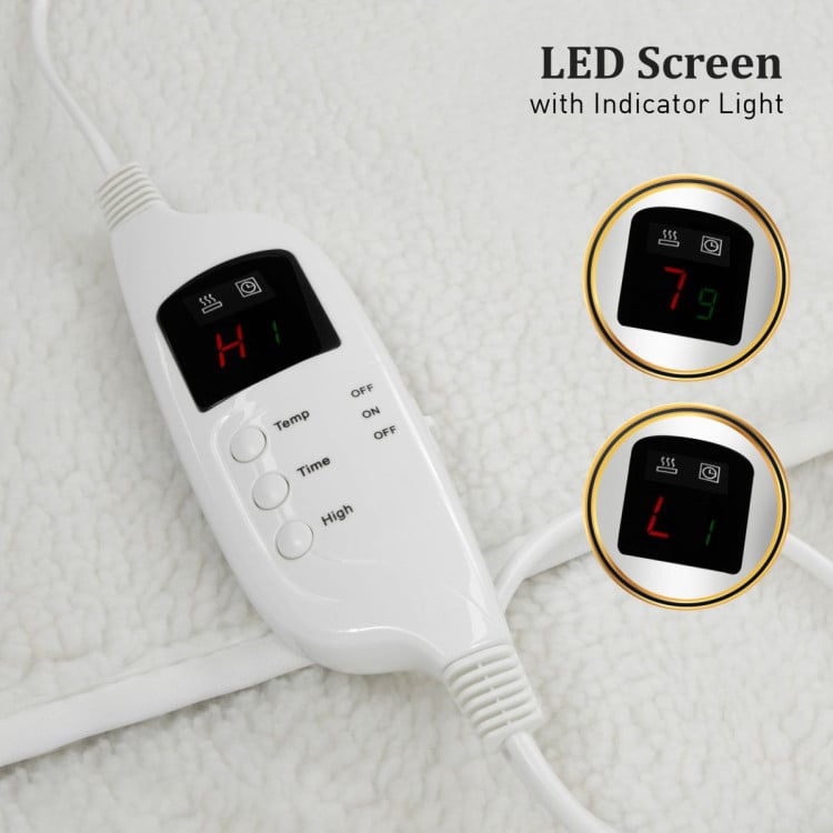 Heated Electric Blanket Double Size Fitted Fleece Underlay Winter Throw - White image 8