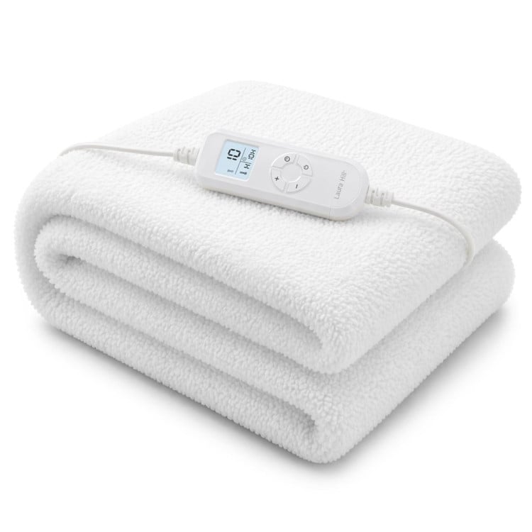 Heated Electric Blanket Single Size Fitted Fleece Underlay Winter Throw - White