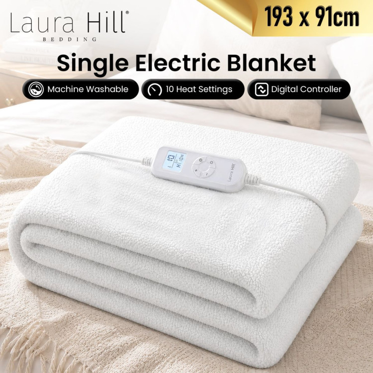 Heated Electric Blanket Single Size Fitted Fleece Underlay Winter Throw - White image 11