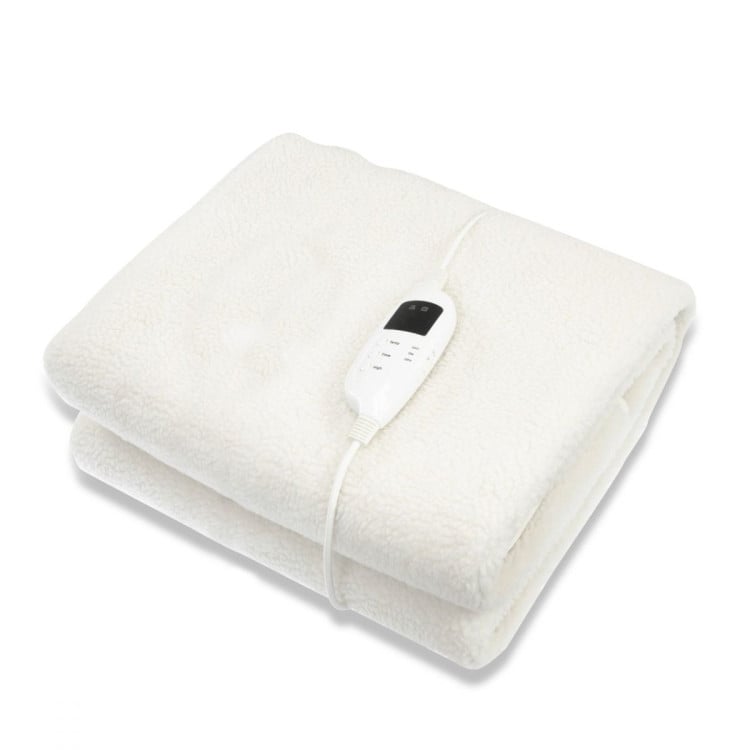 Heated Electric Blanket Single Size Fitted Fleece Underlay Winter Throw - White image 2