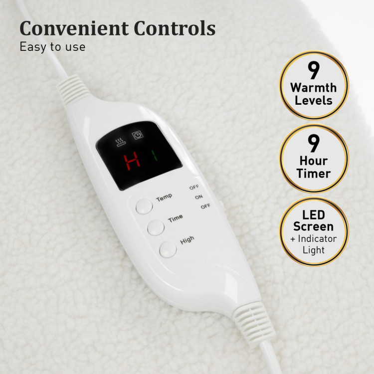 Heated Electric Blanket Single Size Fitted Fleece Underlay Winter Throw - White image 6