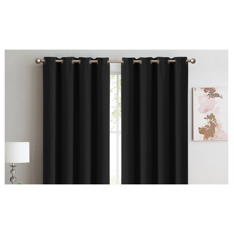 2x 100% Blockout Curtains Panels 3 Layers Eyelet Black 240x230cm image 2