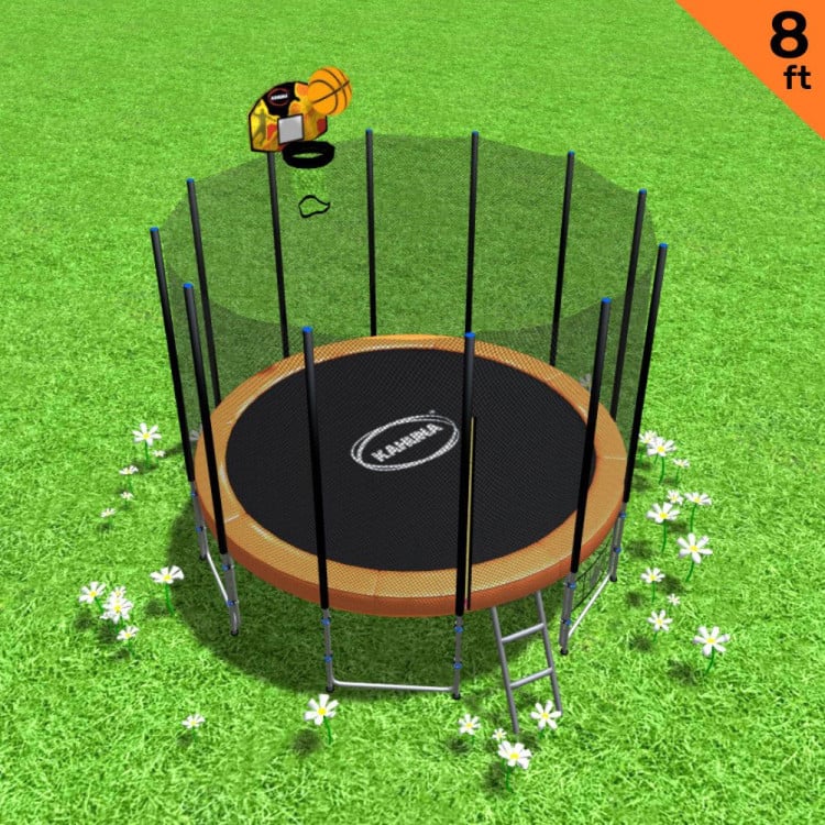 Kahuna 8 ft Round Spring Trampoline Free Safety Net Pad Basketball - Orange image 3