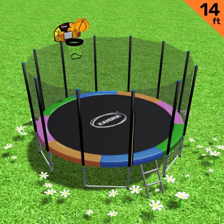 Kahuna Blizzard 14 ft Trampoline with Basketball Set -  Rainbow