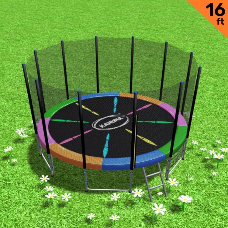 Kahuna Blizzard 16 ft Trampoline Round Outdoor Pad Mat Net Rainbow