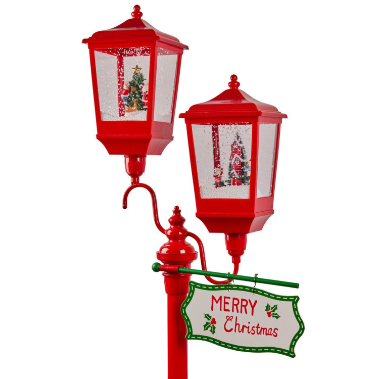 Christmas Lamp Post with Lights Music & Snow - Red 195cm image 3