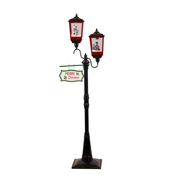 195cm Christmas Lamp Post with Lights Music & Snow- Black image 2