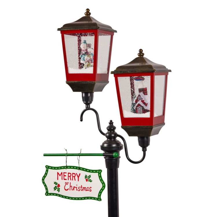 195cm Christmas Lamp Post with Lights Music & Snow- Black image 3
