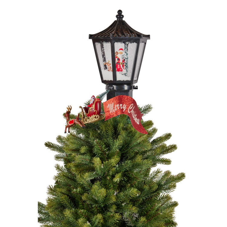 Christmas Tree Topper- Lantern w/ Santa Movement Lights Snow & Music