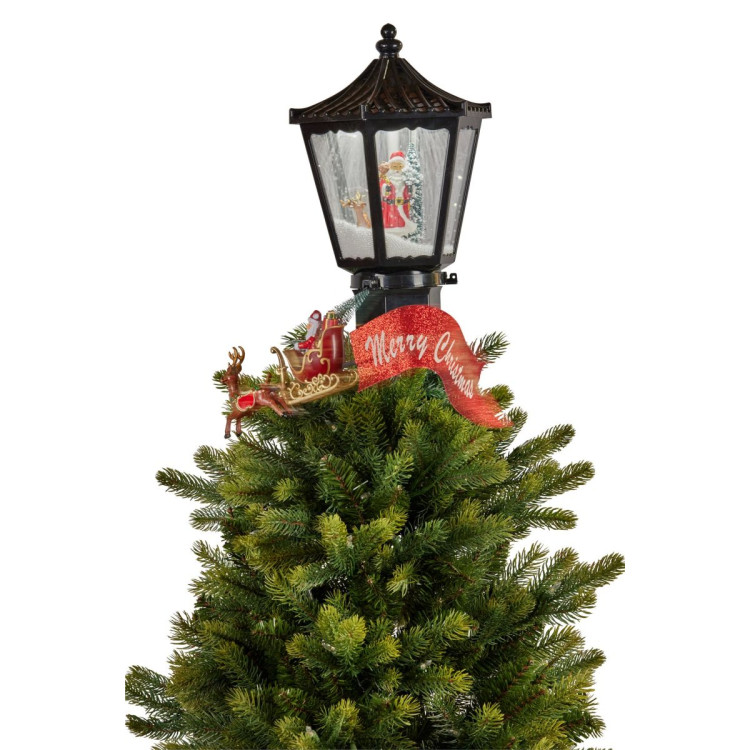Christmas Tree Topper- Lantern w/ Santa Movement Lights Snow & Music image 3
