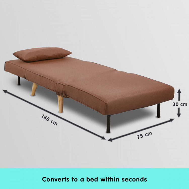Adjustable Corner Sofa Single Seater Lounge Linen Bed Seat - Brown image 9