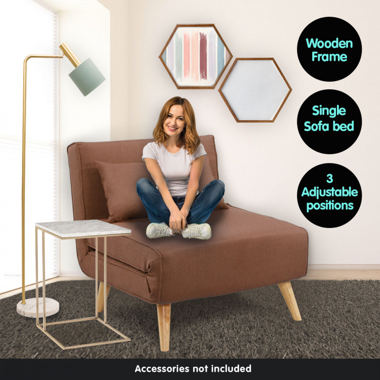 Adjustable Corner Sofa Single Seater Lounge Linen Bed Seat - Brown image 12