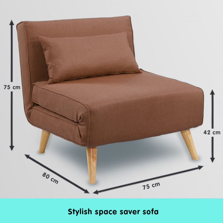 Adjustable Corner Sofa Single Seater Lounge Linen Bed Seat - Brown image 3