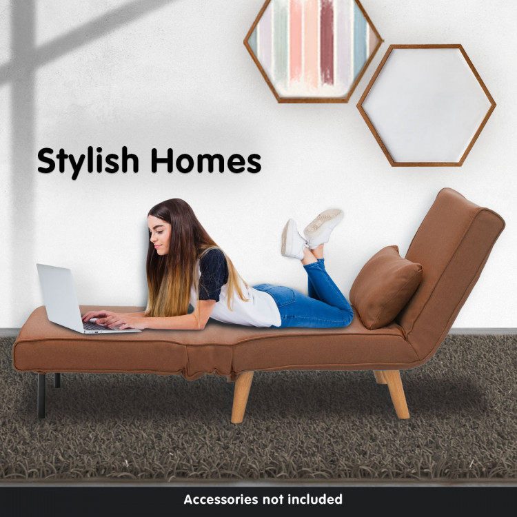 Adjustable Corner Sofa Single Seater Lounge Linen Bed Seat - Brown image 4